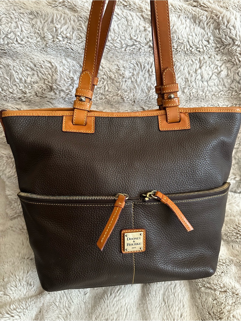 Dooney & Bourke Brown Leather Tote with Tan Trim